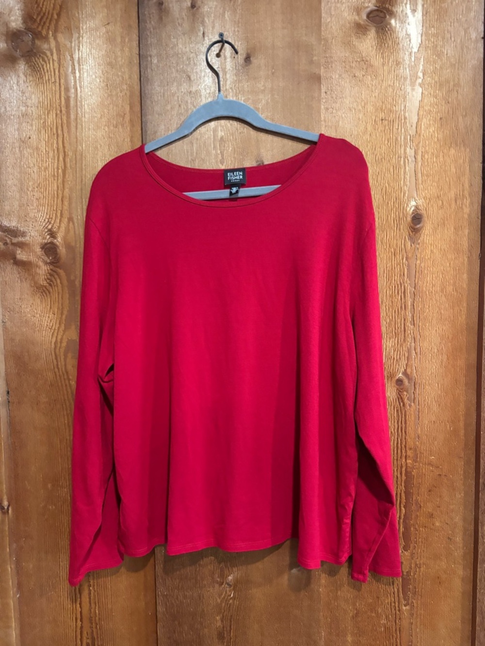 Eileen Fisher Woman Red Viscose Jersey Long Sleeve Knit Top Plus Size 2X